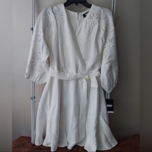 DKNY White Embroidered Midi Dress